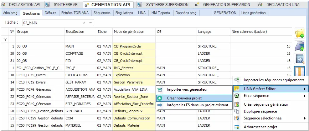Génération API nouveau projet